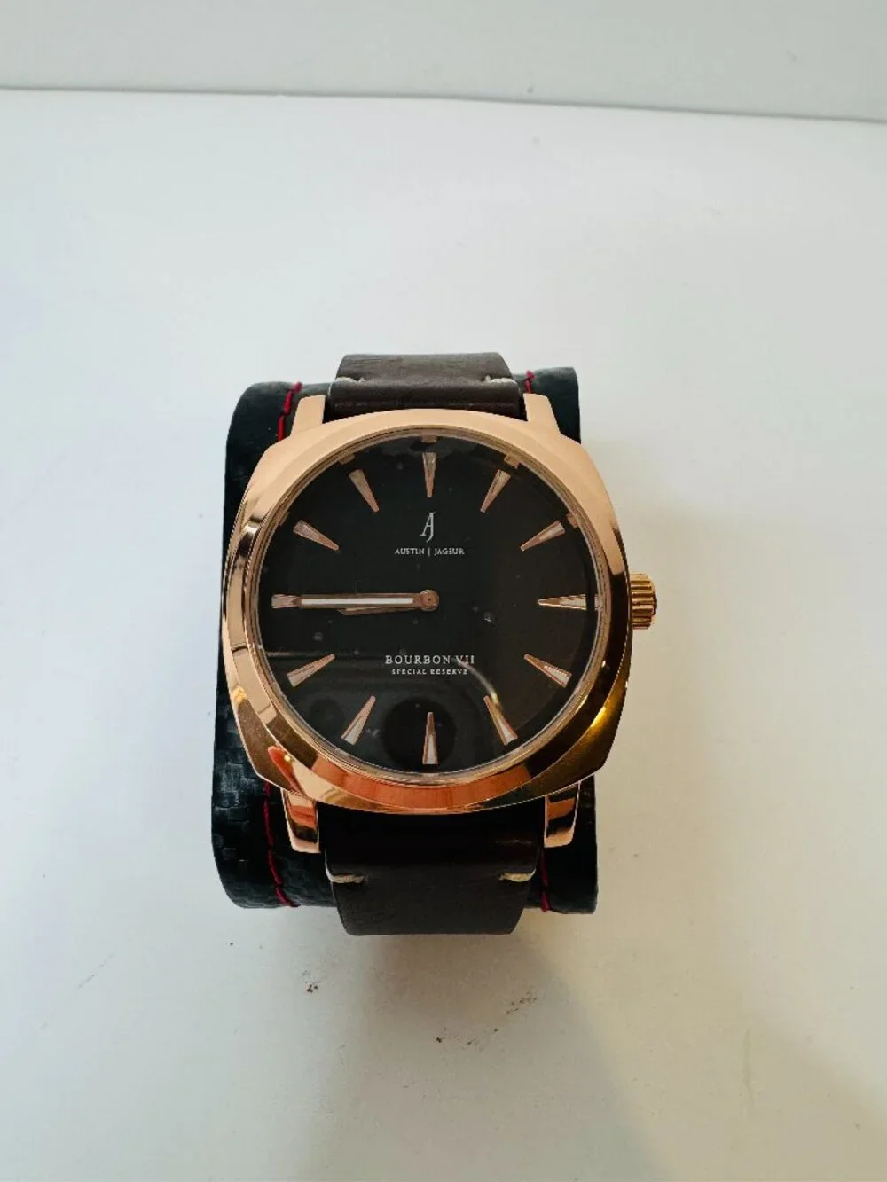 NWOT Austin Jageur Bourbon VII Special Reserve Watch Gold Plated Case Black Dial
